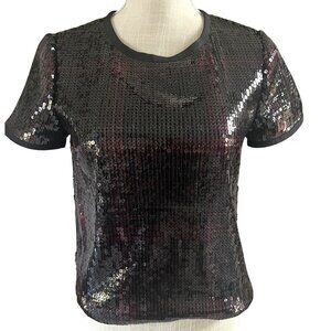 Brooks Brothers Sequin Short Sleeve Top Size 0 Black Party